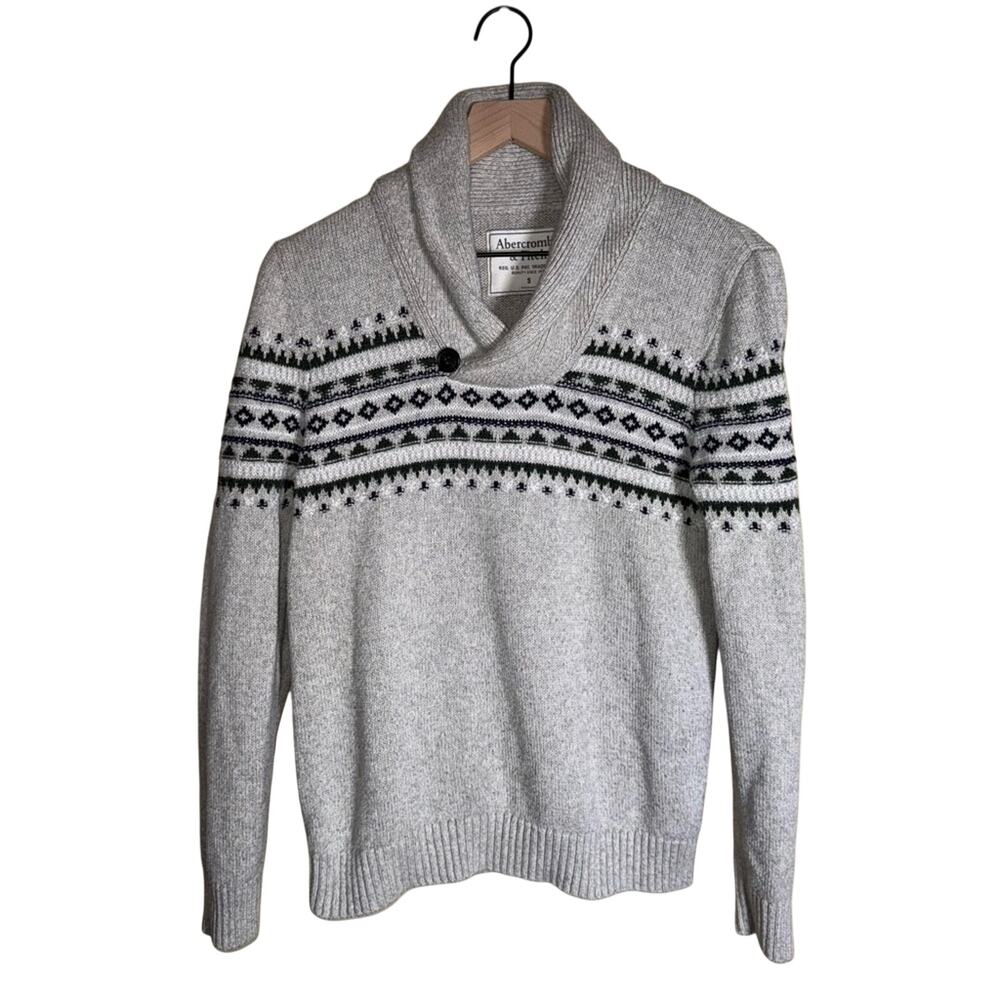 VNTG ABERCROMBIE & FITCH Y2K Shawl Collar Fair Isle Nordic Pullover Sweater S